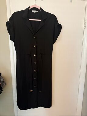 Sandra Darren Black Button-Front Midi Shirt Dress